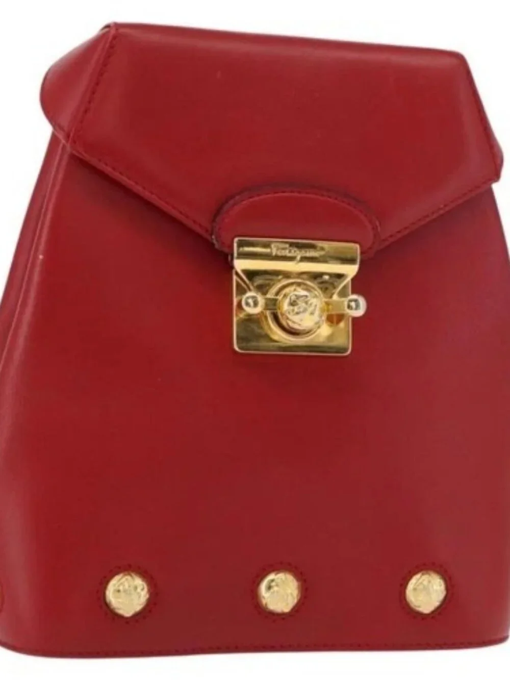 Salvatore Ferragamo Backpack Leather Red Gold Auth 150428